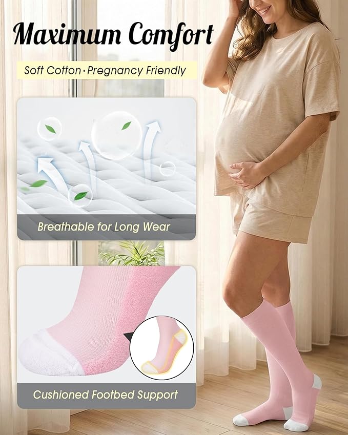 CTHH Cotton Compression Socks for Women Men 20-30mmHg Knee High Support Socks Circulation for Running, Travel, Nurses, Pregnancy (2 Pairs)
