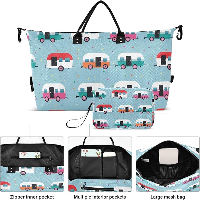 Travel Duffle Bag, Cartoon Car Pattern Gym Bag with Storage Bag Weekender Overnight Bag for Men Women Trip Sports Yoga