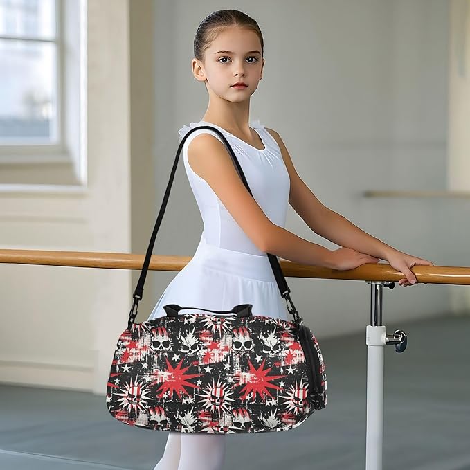Punk Style Skull Stars Red Black Kids Cute Gym Bag with Shoes Compartment Multifunctional Overnight Bag for Beach Swim Bags Pool Sports bolsa de viaje para mujer