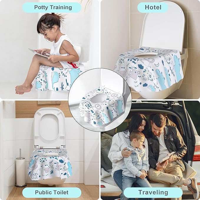 20 Pack Toilet Seat Covers Disposable, Extra Large Toilet Potty Covers for Kids & Adults, Individually Wrapped - Travel Essential, Toddler Potty Training for Trip, Airplane Public Restroom (Animal-A)