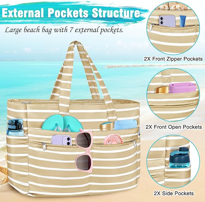 HUANLANG Extra Large Beach Bag Waterproof Beach Totes Bags for Women Men,Pool Bag with Zipper Wet Pocket