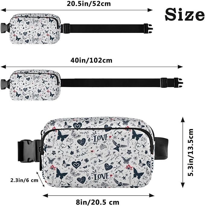 Pigeon Butterfly Heart Fanny Pack for Women Men Water Resistant Fashion Waist Packs with Adjustable Strap Belt Bag for Travel Workout Jogging Hiking 21220391