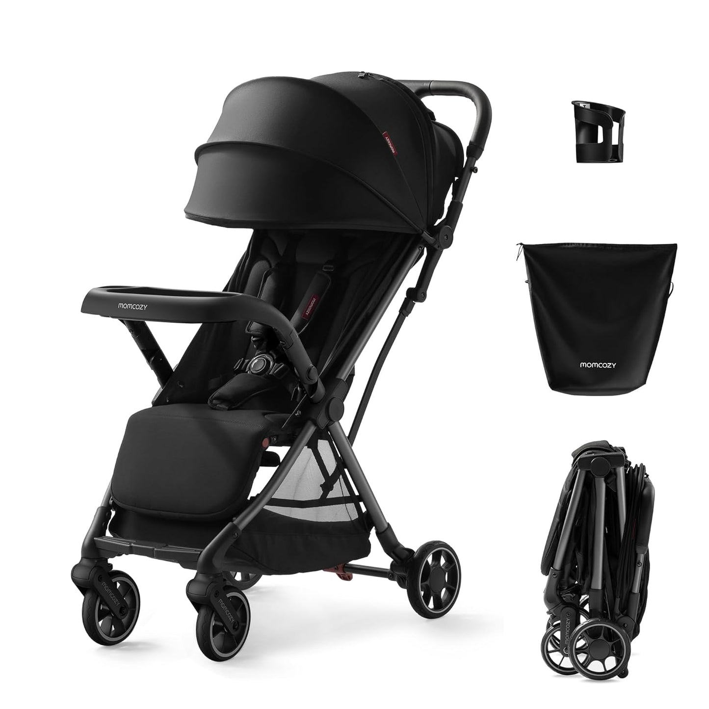 Momcozy ClickGo Lightweight Stroller, Compact Travel Stroller for Airplane with One-Click Fold, Baby Stroller and Toddler Stroller with Large Canopy for Kids from 0 Months, Extendable UPF50+ Canopy