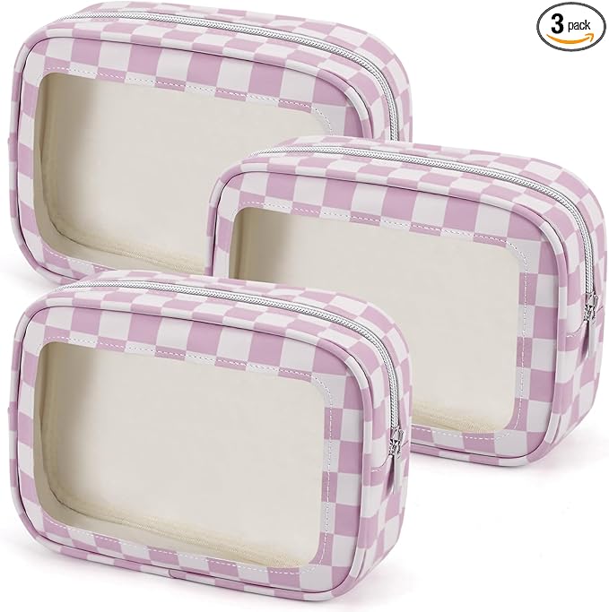 3PCS Clear Toiletry Bag,TSA Approved Travel Makeup Pouch with Zipper for Cosmetics and Toiletries，Diaper Bag Organizer Pouch Set,Women's Purse Organizer and Clear Car Bag