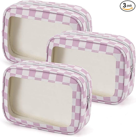 3PCS Clear Toiletry Bag,TSA Approved Travel Makeup Pouch with Zipper for Cosmetics and Toiletries，Diaper Bag Organizer Pouch Set,Women's Purse Organizer and Clear Car Bag