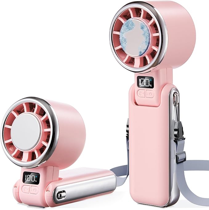 Portable Handheld Fan with Ice Cooling - 5 Gear High Speed Personal Turbo Fan Rechargeable, Up to 13 Hrs, Mini Hand Fans for Travel Essentials, Beach Vacation, Gifts for Women, Men (Pink)