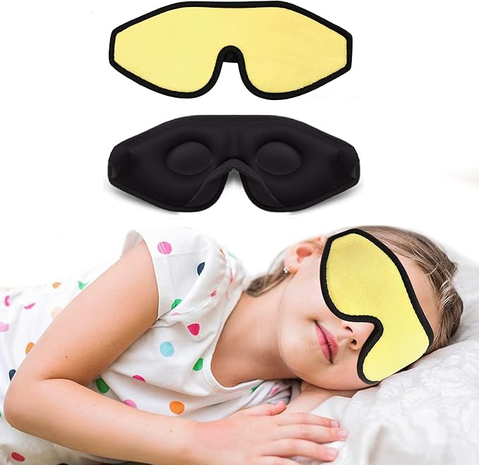 3D Sleep Mask for Kids, Light Block Sleeping Blindfold Memory Foam Contoured Eye Mask for Sleep, Adjustable Strap Eye Cover and Travel Sleep Mask for Boys Girls, Yellow