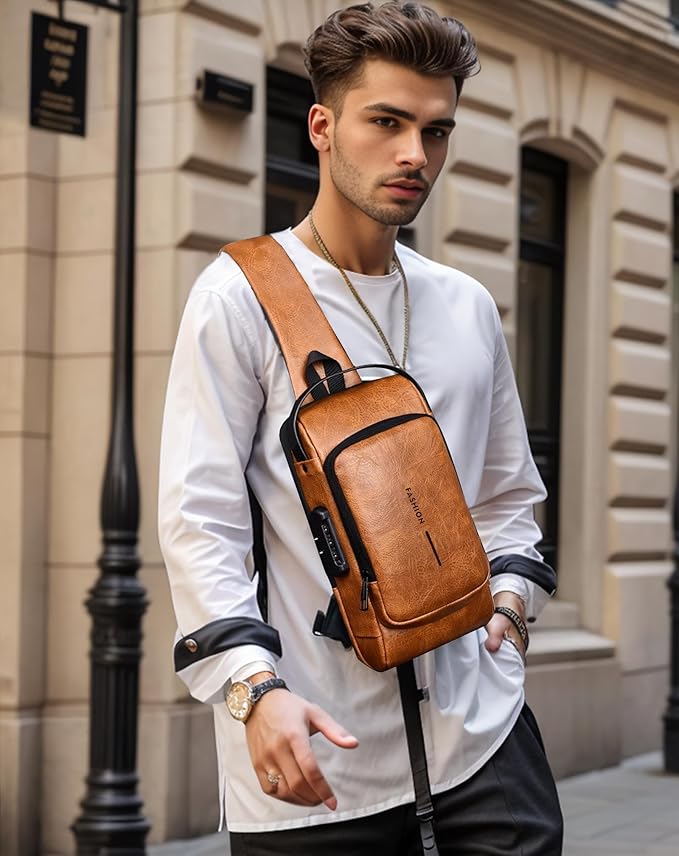 Sling Bag for Men Anti-Theft USB Crossbody Backpack Waterproof Chest Daypack | Anti-Theft, USB, Waterproof