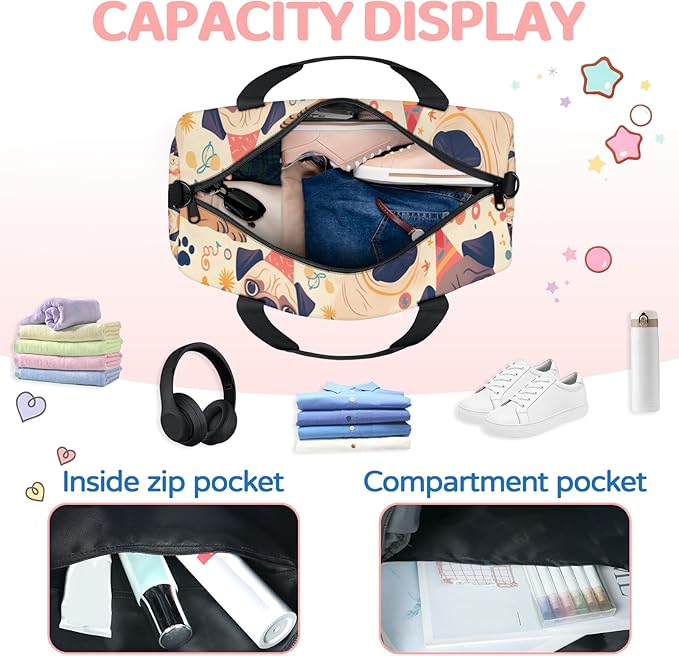 Cartoon Dog Travel Duffle Bag for Men Women, Lightweight Sport Gym Bag Tote Overnight Weekender Carry on Tote