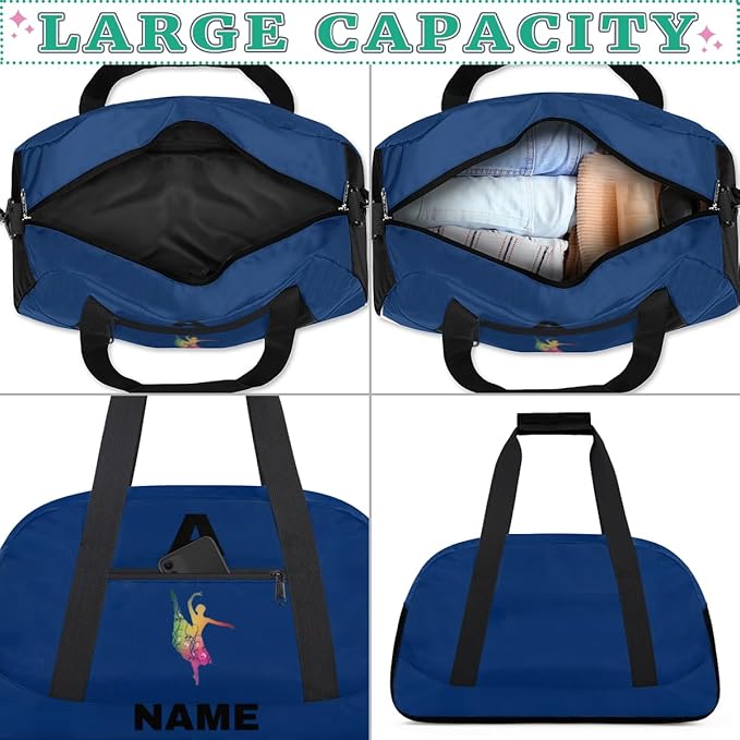 Personalize-Kids-Sports-Duffel-Bags With Custom Name Text Carry-On Overnight Travel Gym Lightweight Dance Pattern Sports Bags For Girls Boys Kids,Blue 3