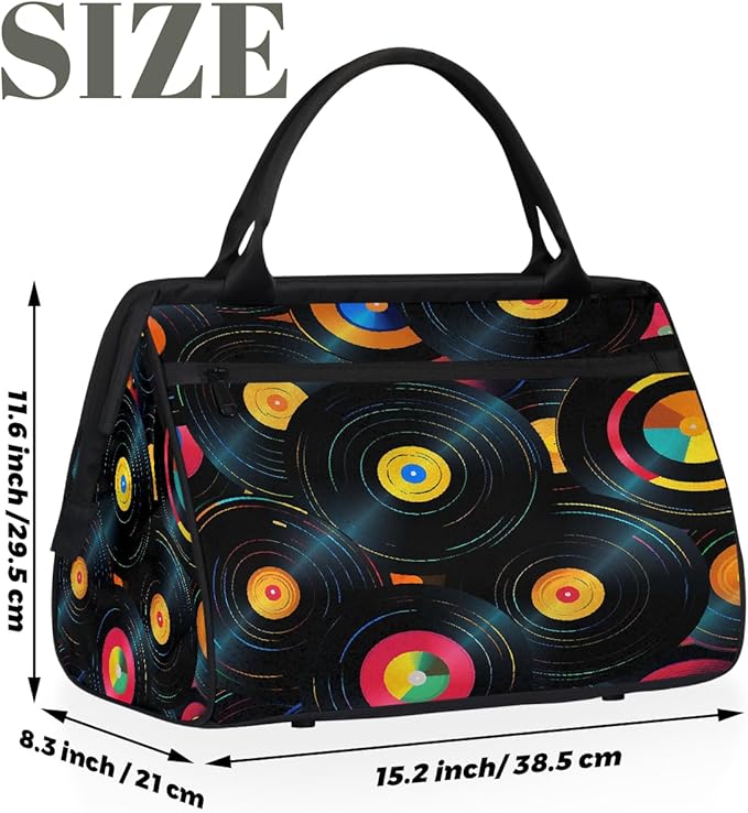Overnight Weekender Bags for Women Men, Retro Cds Vintage Musical Waterproof Travel Carry On Duffel Bag, Lightweight Sports Gym Bag for Fitness, Workout, Travel