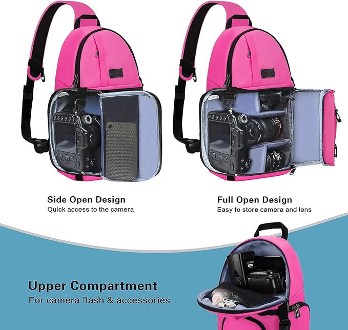 MOSISO Camera Sling Bag, DSLR/SLR/Mirrorless Camera Case Shockproof Photography Camera Backpack with Tripod Holder & Removable Modular Inserts Compatible with Canon/Nikon/Sony/Fuji, Bright Rose