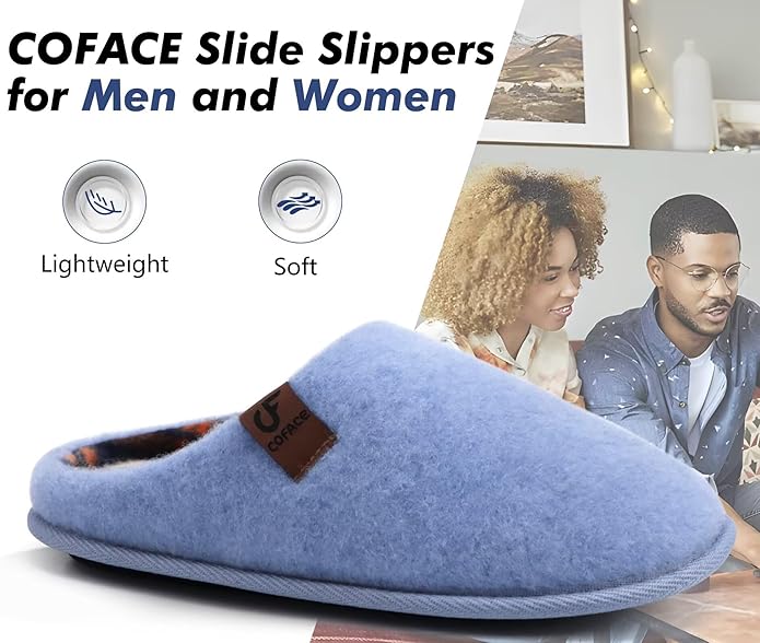 COFACE Unisex Mens Womens Cozy Memory Foam Scuff Slippers Casual Slip On Warm House Shoes Indoor/Outdoor Felt Sandal Slippers Size 4-15