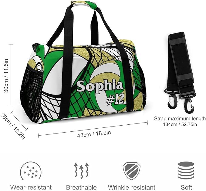 Custom Volleyball Duffel Bag with Name Personalized Travel Bags Sport Gym Bag Carry On Weekender Bags for Men Women