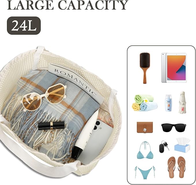 Fammart Mesh Beach Bag for Women, Summer Straw Tote Hobo Pool Bags with Zipper Pocket, Travel Vacation Cruise Essentials 2026