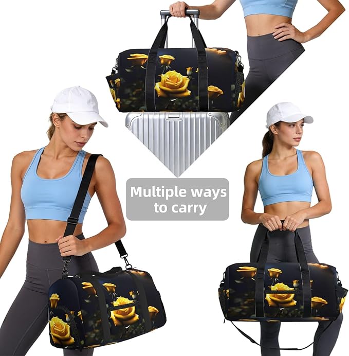 Beautiful yellow roses Print Gym Bag with Shoe Compartment for Women Men, 17.7in Sports Duffle Weekender Tote, Overnight Travel Duffel Bag Carry On