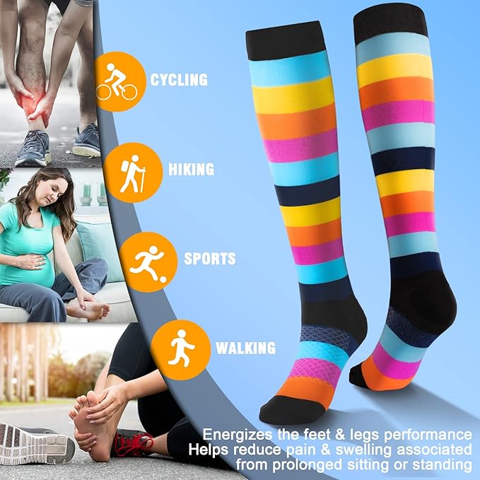bropite Flora Compression Socks for Women & Men-Knee high 6 Pairs 20-30mmhg Support Running Nurse Travel