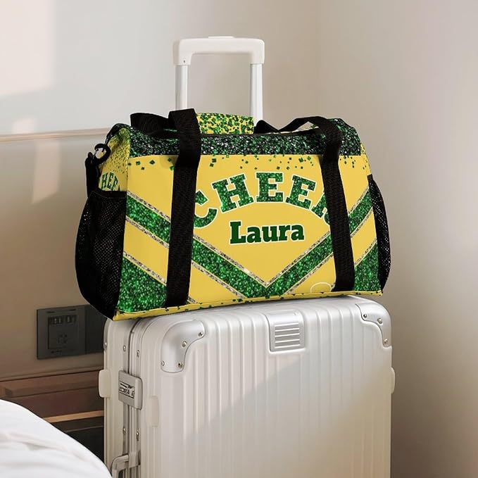 Personalized Cheer Bag Gifts for Girls Sport Cheerleading Gym Travel Duffel Bag Overnight Weekender Bags with Name (Yellow Green)