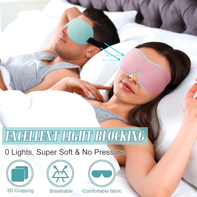 Bencailor 8 Pcs Sleep Eye Mask for Men Women Side Sleeper Eyes Blackout 3D Eye Cover for Sleep with Adjustable Strap Colorful Night Blindfold Eyes Shade for Travel Gifts(Medium,Solid Color)