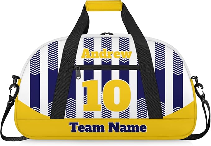 Basketball Soccer Gifts for Boys Girls - Custom Sports Duffle Bag, Personalized Name & Team Bag, Water-Resistant Gym Bag for Basketball, Soccer, Volleyball | Y-Navy Dark Yellow