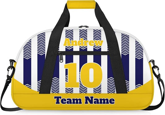 Basketball Soccer Gifts for Boys Girls - Custom Sports Duffle Bag, Personalized Name & Team Bag, Water-Resistant Gym Bag for Basketball, Soccer, Volleyball | Y-Navy Dark Yellow
