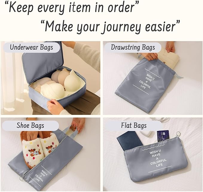 8 Set Packing Cubes for Travel Luggage Organizer Bags for Family, Mesh Packing Cubes for Suitcases, Travel Essentials Bags Set for Women & Men