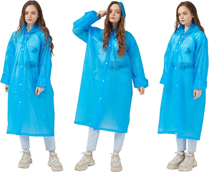 Rain Ponchos Raincoats for Adults Women, Reusable Rain Jacket Coats with Hood for Family Disney Park Travel 2 Pack