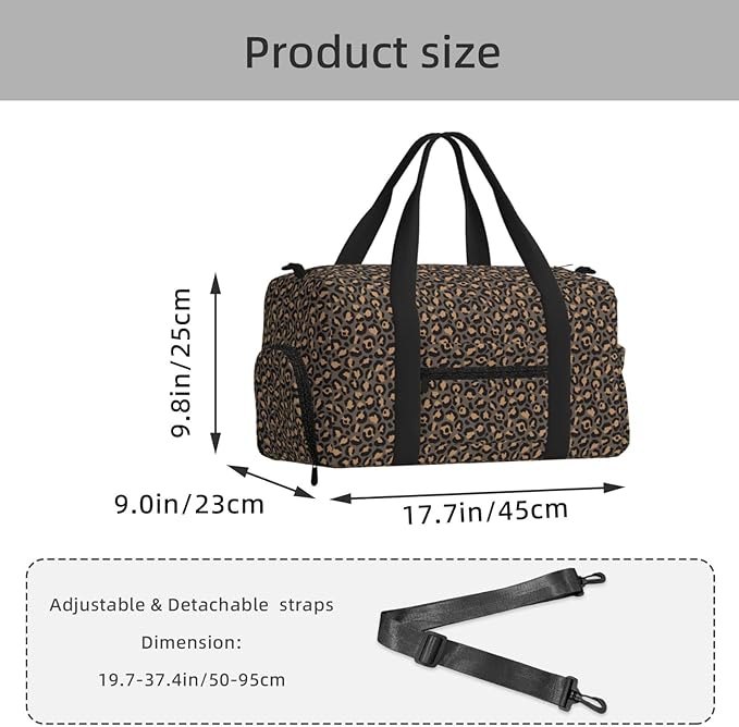 Classic Leopard Women'S Gym Duffle Bag With Shoes Compartment, Ideal For Travel, Gym, Sports, Duffel, Weekender