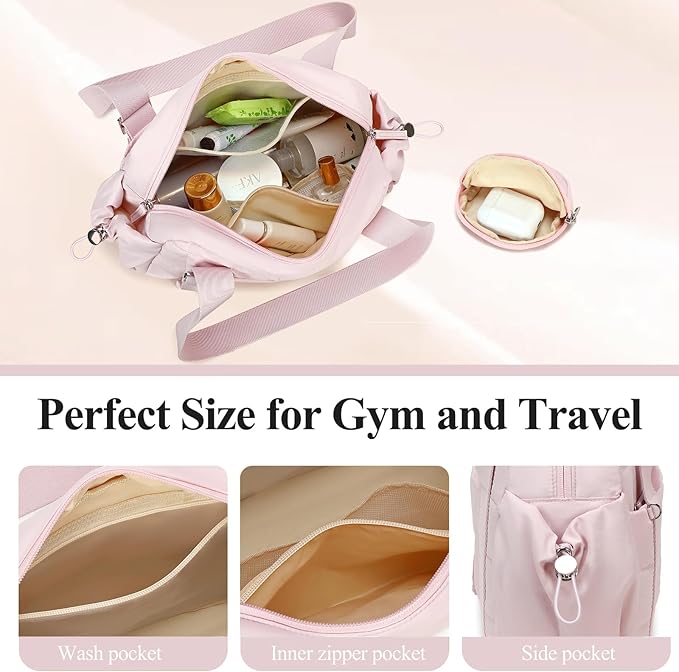 CAMTOP Mini Gym Bag for Women, Small Gym Tote Bag Puffy Quilted Sports Duffel Bag with Wet Compartment and Coin Purse Duffel Bags Dance Yoga Workout Bag for Gifts (All Coral Pink, Mini-12.6")