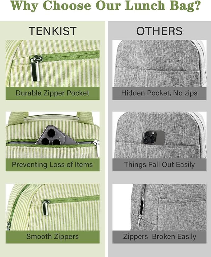 Cute Lunch Box Tote Bag - Cooler Corduroy Insulated Bags for Women - Lightweight Reusable Portable Soft Lunch Pail Kit for Adults Work Picnic Travel Green 8L