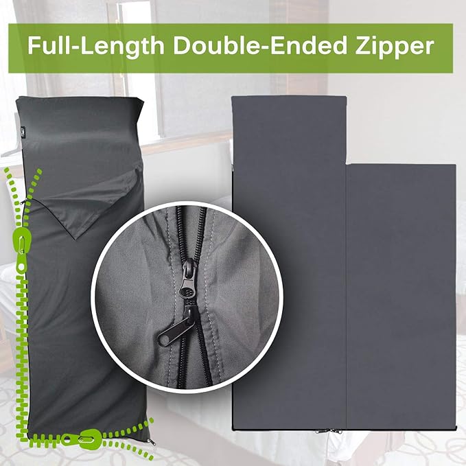 Frelaxy Sleeping Bag Liner, XL Travel Sheet & Camping Sheet for Backpacking, Hotel, Hostels & Traveling, Comfy & Easy Care, Full-Length Zipper/No Zipper, 4 Seasons Warm Cold Weather