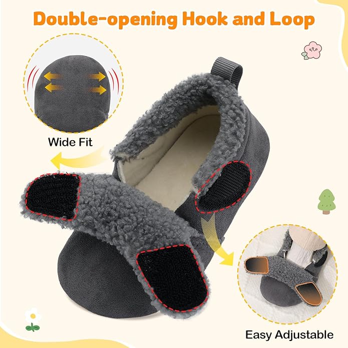 JOINFREE Toddler Slippers Boys Girls Adjustable House Shoes Barefoot Sock Shoes with Rubber Sole Baby Comfort Warm Indoor Outdoor Walking Shoe