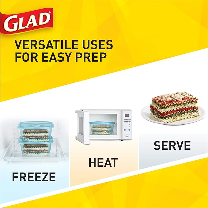 Glad GladWare FreezerWare Food Storage Containers with Lids, Large Rectangle No BPA Plastic for Freezing Soups Meals and Batch Cooking, Crack Resistant, Microwave Dishwasher Safe, 64 Oz, 2 Ct - 6 Pk