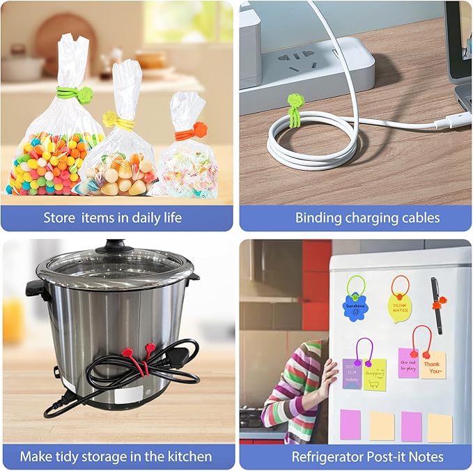 SOOOEC Snap On Magnetic Cable Ties, 32 Pack 7.2" Magnetic Cord Organizer Cute Cloud Design, Silicone Twist Ties with Strong Magnet for Bundling and Cable Management, Fridge Magnets, Assorted Colors.