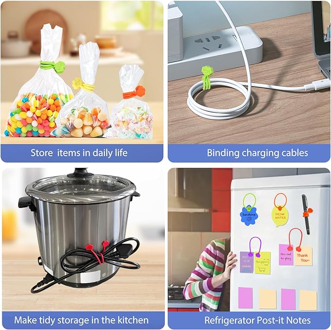 SOOOEC Magnetic Cable Ties, 8 Pack 7.2" Magnetic Twist ties Cute Cloud Design, Silicone Zip Ties with Strong Magnet for Bundling and Organizing, Fridge Magnets, Assorted Colors.