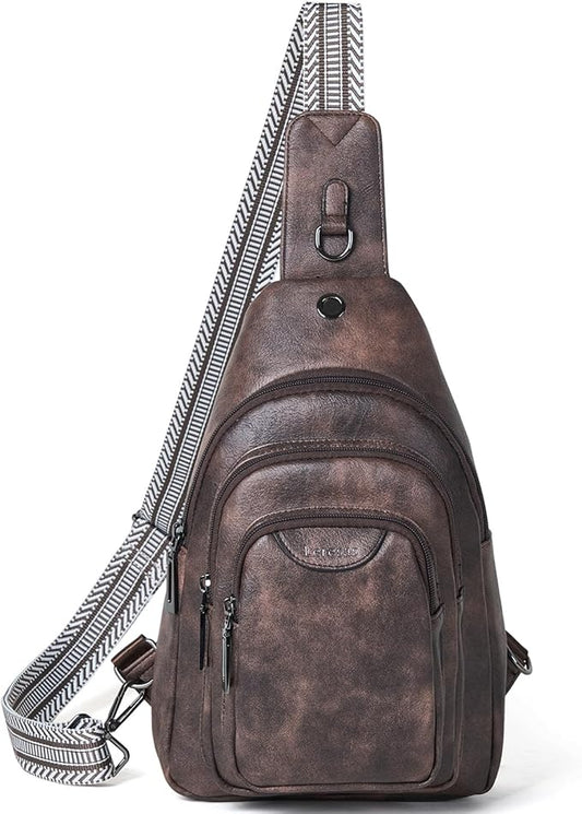 10L Crossbody Sling Bag for Women Men Anti Theft Cross Body Fanny Pack Belt Bag Purse Gifts for Women Faux Leather, Coffee