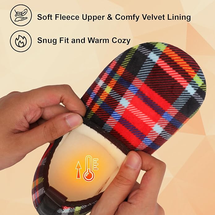 QFH Womens & Mens Cozy House Slippers - Portable Travel Shoes with Flexible Rubber Sole & Soft Velvet Lining