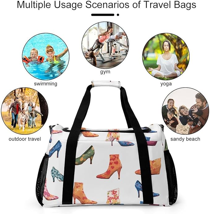 High Heels Boots Duffle Bag Gym Bag for Workout Travel Tote with Detachable Straps