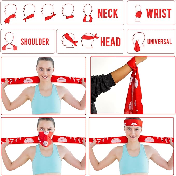 30Pcs Baseball Softball Cooling Towels for Neck and Face 40 x 12 Inch Baseball Sports Team Gifts Microfiber Breathable Workout Ice Towel Sweat Chilly Bulk Neck Wraps for Athletes Gym Camping Red