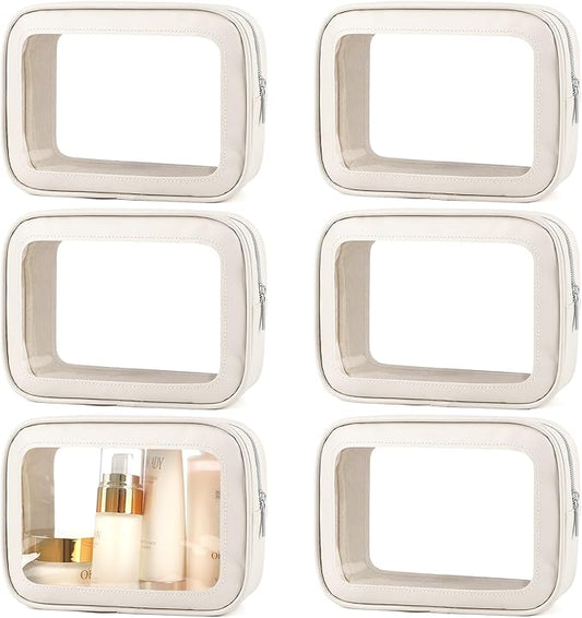 6PCS Clear Toiletry Bag,TSA Approved Travel Pouch with Zipper for Cosmetics and Toiletries，Diaper Bag Organizer Pouch Set, Purse Organizer and Clear Car Bag for Women and Kids