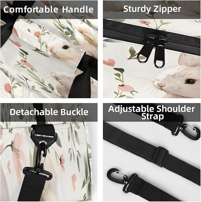Rabbit Mini Gym Bag 18 inch for Women Men Waterproof Custom Kawaii Rabbit Travel Duffel Bag Carry On Overnight Tote Nurse Bag for Work Fitness Hiking