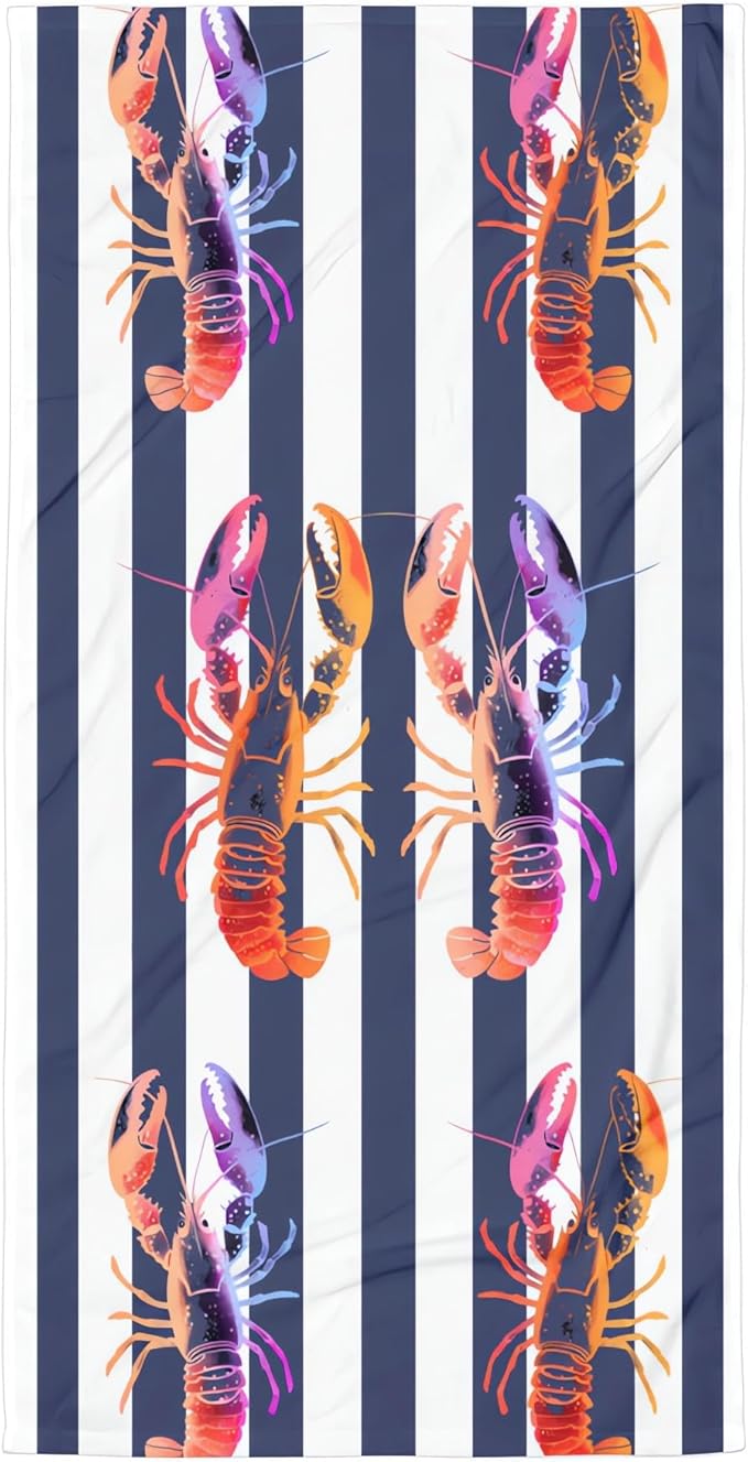 Pink Purple Lobst Oversized Sand Free Beach Towel – 71"X32" Lightweight Quick Dry Microfiber Terry Towel For Travel, Swimming, Pool, And Camping, Absorbent And Compact Beach Essential For Women Men