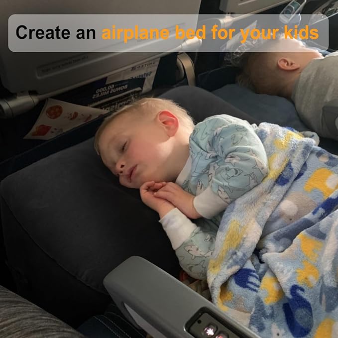 Inflatable Travel Foot Rest Pillow, Kids Airplane Bed, Adjustable Height Leg Pillow for Air Travel, Make a Flat Bed for Toddlers, Great for Airplane, Train, Car, Small Size（Black, 1 Pack）