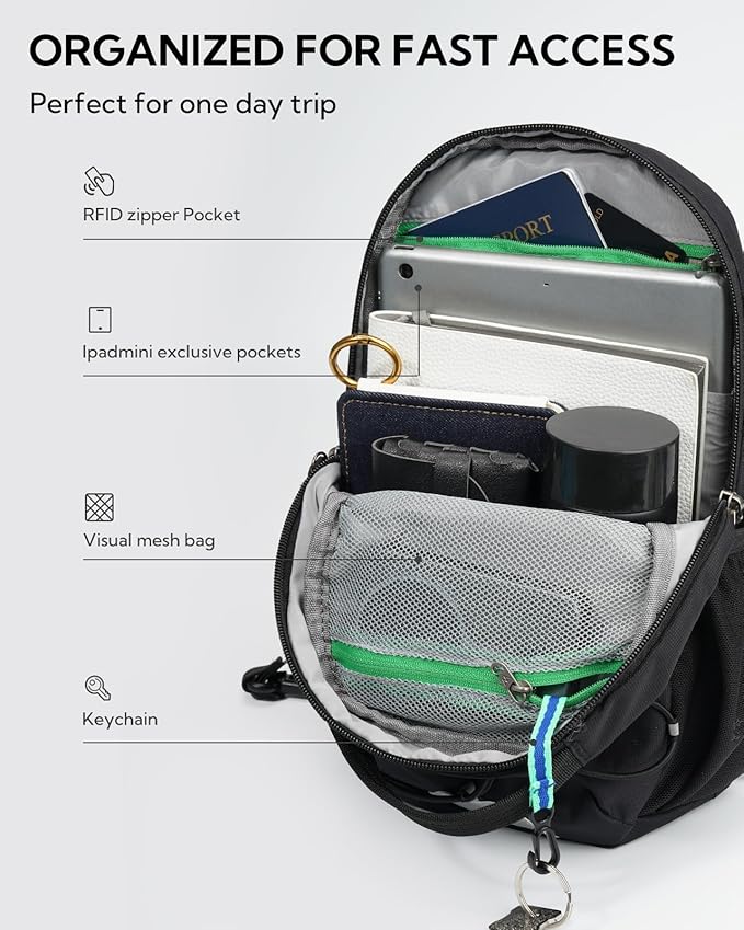 WATERFLY Small Crossbody Sling Bag: RFID Blocking Anti Theft Sling Backpack Chest Bag Travel Hiking Daypack Man Woman