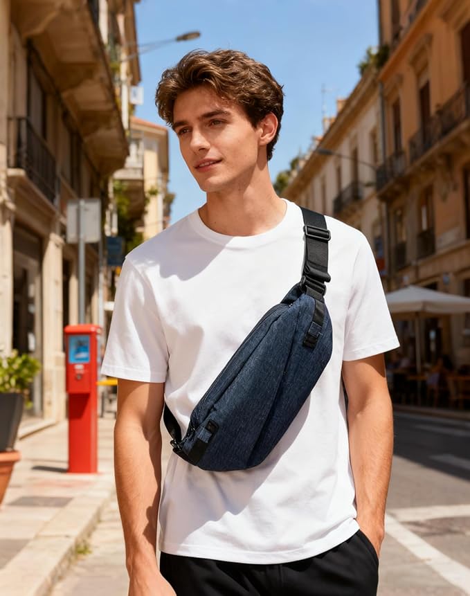 Fanny Pack for Mens Crossbody Bag, Sling Bag for Women Waist Packs Anti Theft Cross Body Belt Bags with Adjustable Strap for Running Sports Hiking Cycling Travel Walking - Blue