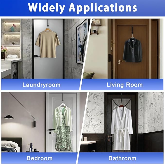 2 Pcs Over The Door Hooks - Folding Over Door Clothes Drying Laundry Rack with 6 Groves - Hanger for Clothes & Towels (Black)