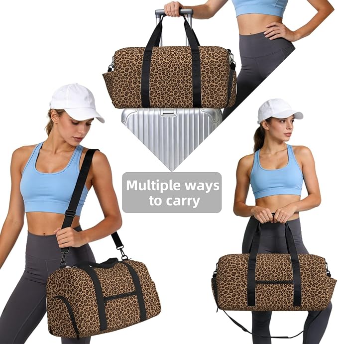 Classic Leopard Women'S Gym Duffle Bag With Shoes Compartment, Ideal For Travel, Gym, Sports, Duffel, Weekender
