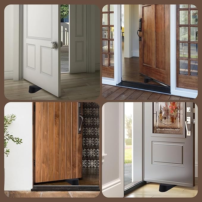 Big Door Stoppers for Bottom of Door on Floor, Premium Big Rubber Door Stop Wedge, Floor Sturdy Stackable Door Stops for Carpet Heavy Duty Door, Door Gaps (Big 2 Pack, Black)