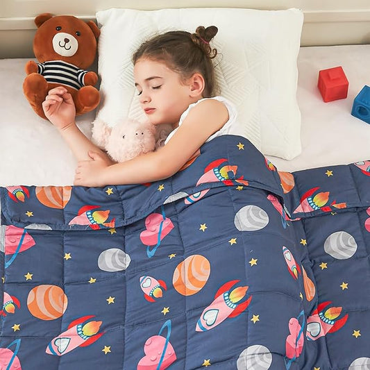 yescool Plane Weighted Blanket 3 Pounds Cooling Weighted Lap Blanket, Space Heavy Blankets, Breathable Weighted Throw Blanket Gifts for 20-40lbs, 36"x48"