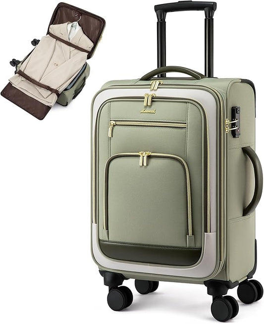 LOVEVOOK Carry on Luggage 22x14x9 Airline Approved with Garment Folder & Spinner Wheels, 22 Inch Large Rolling Carry-on Suitcase, Softside Lightweight Underseat Luggage for Women Travel Overnight, 49L